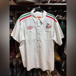 Vintage 1960s Workwear Corporation Mack Trucks Striped White Short Sleeve Shirt